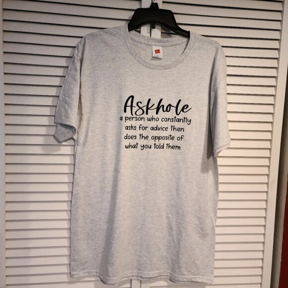 Funny graphic Grey T-Shirt " Askhole" Men's XXLarge. - Picture 3 of 3